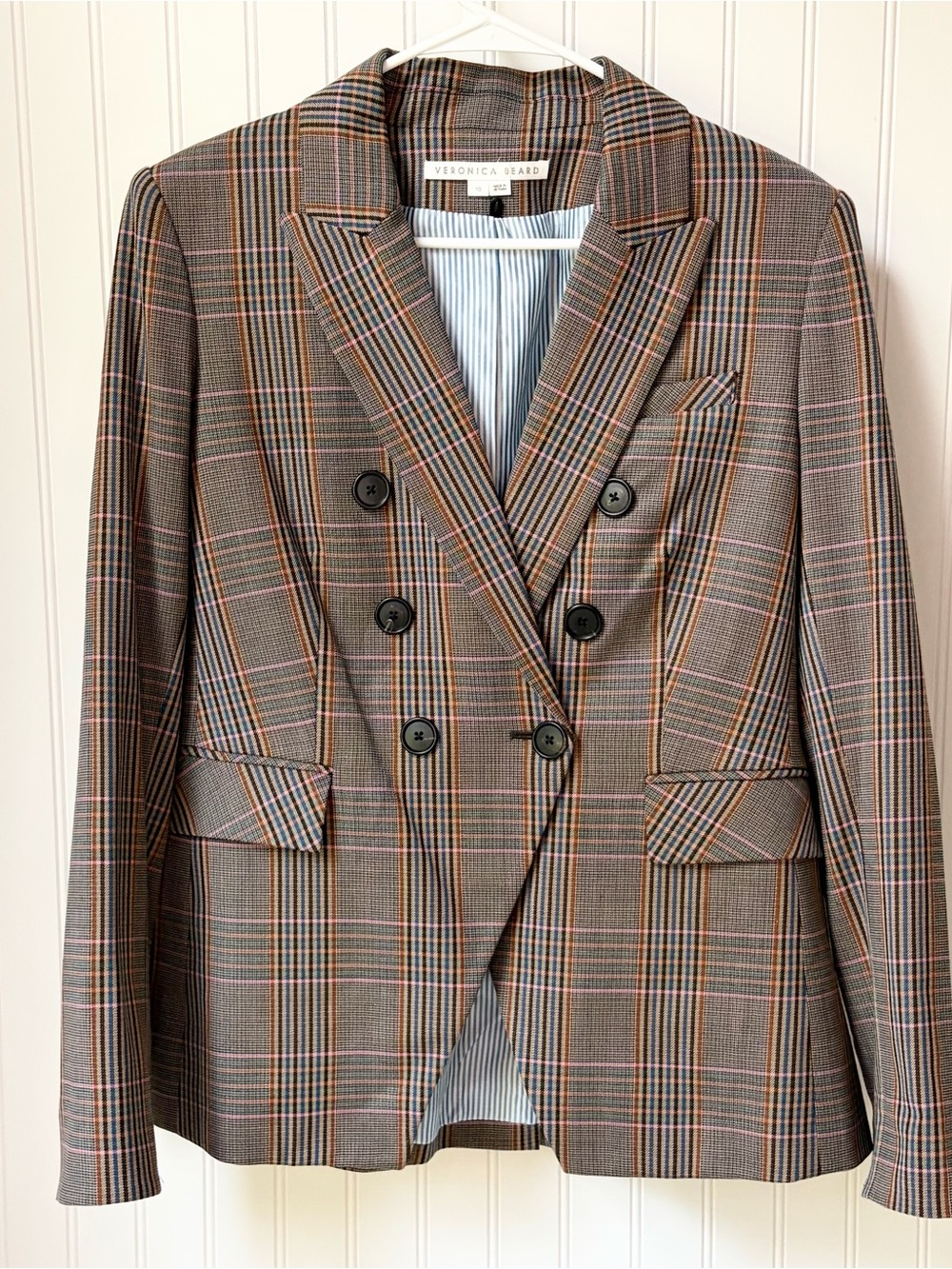 Veronica Beard Miller Dickey Jacket Size 10 Brown Multi Pink Stripe